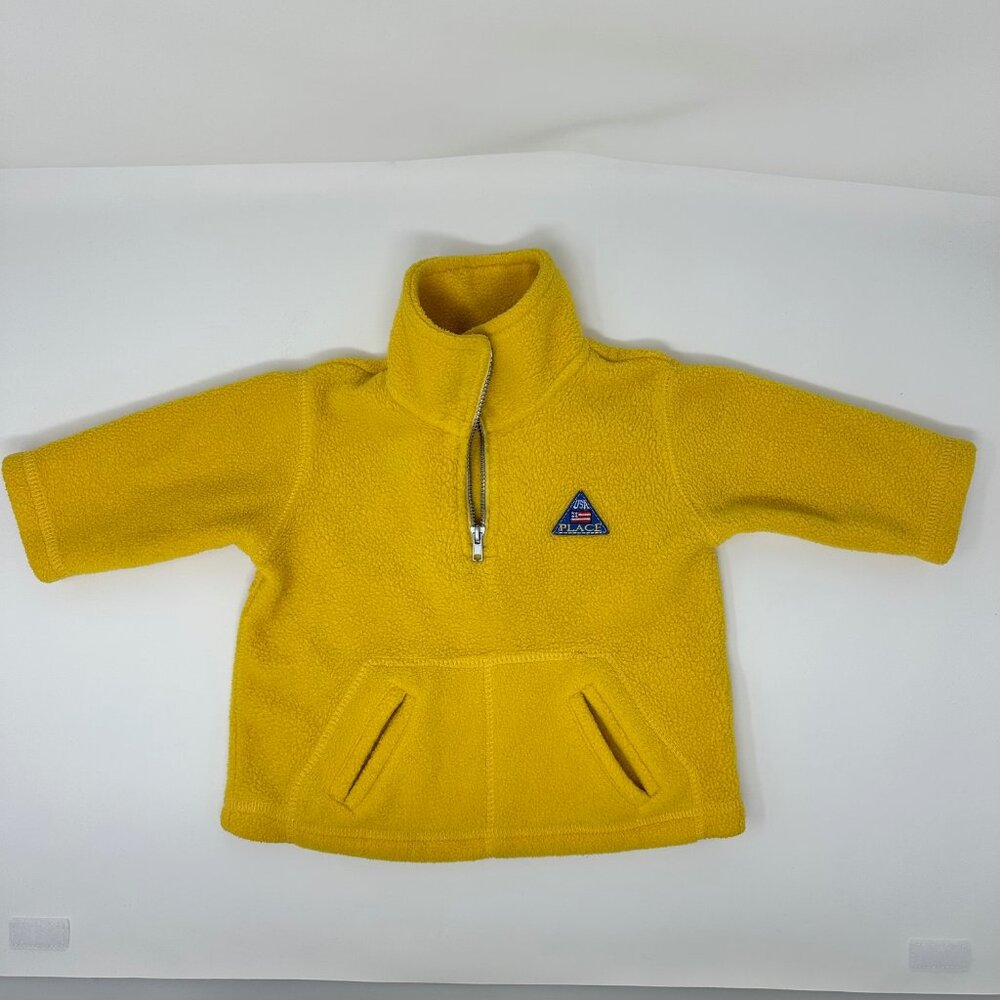 Vintage The Children's Place Bright Yellow Fleece 1/4 Zip, Size: 6-9 Months
